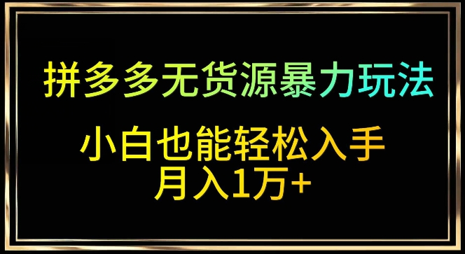 拼多多无货源暴力玩法，全程干货，小白也能轻松入手，月入1万+-时尚博客