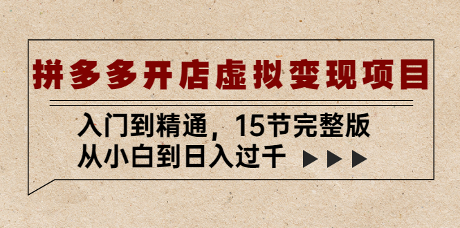 拼多多开店虚拟变现项目：入门到精通，从小白到日入过千（15节完整版）-时尚博客