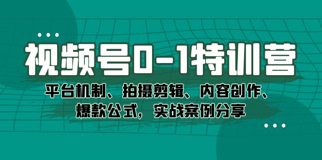 视频号0-1特训营：平台机制、拍摄剪辑、内容创作、爆款公式，实战案例分享-时尚博客