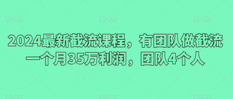 2024最新截流课程，有团队做截流一个月35万利润，团队4个人-时尚博客