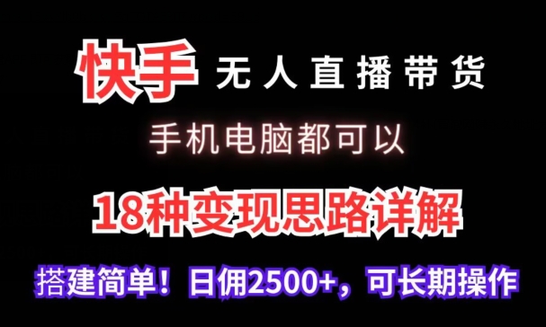 快手无人直播带货，手机电脑都可以，18种变现思路详解，搭建简单日佣2500+-时尚博客