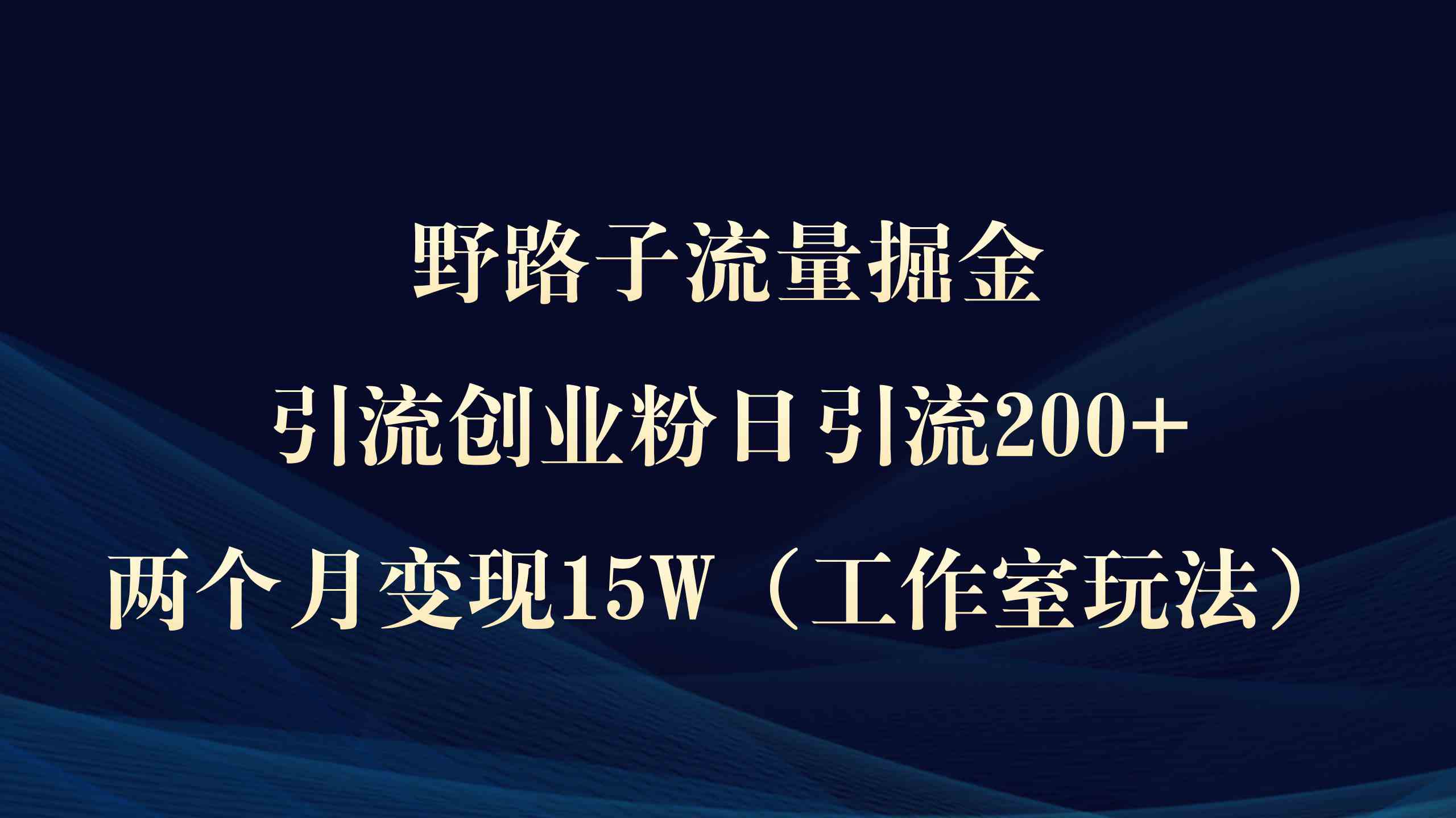 （9513期）野路子流量掘金，引流创业粉日引流200+，两个月变现15W（工作室玩法））-时尚博客