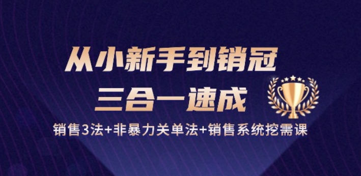 从小新手到销冠 三合一速成：销售3法+非暴力关单法+销售系统挖需课 (27节)-时尚博客