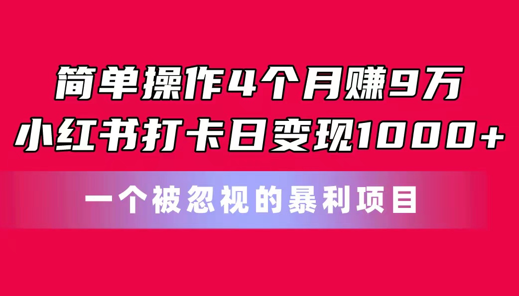 简单操作4个月赚9万！小红书打卡日变现1000+！一个被忽视的暴力项目-时尚博客