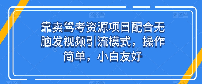 靠卖驾考资源项目配合无脑发视频引流模式，操作简单，小白友好-时尚博客