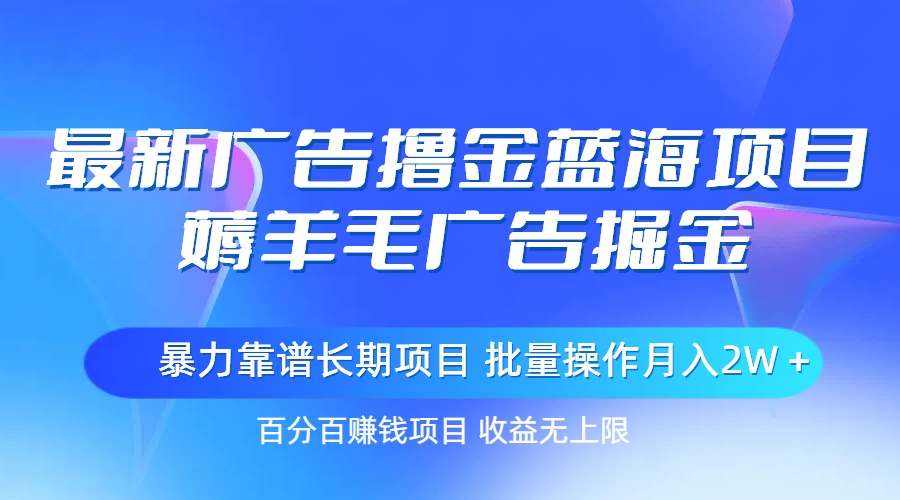 最新广告撸金蓝海项目，薅羊毛广告掘金 长期项目 批量操作月入2W＋-时尚博客