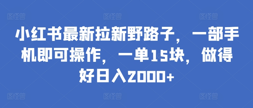 小红书最新拉新野路子，一部手机即可操作，一单15块，做得好日入2000+-时尚博客