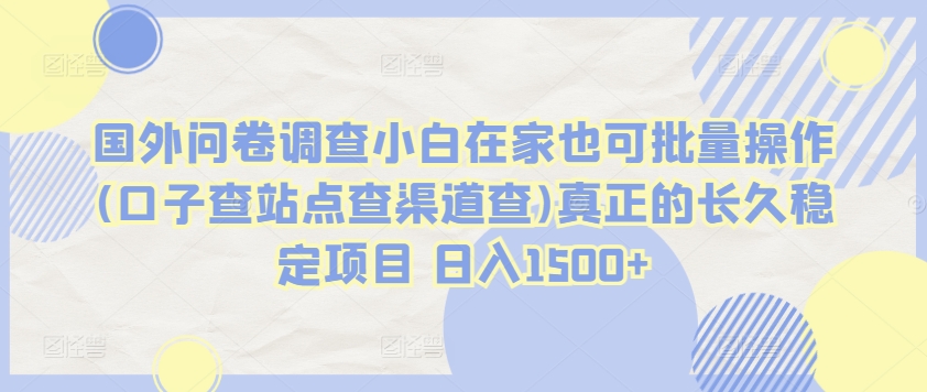 国外问卷调查小白在家也可批量操作(口子查站点查渠道查)真正的长久稳定项目 日入1500+-时尚博客