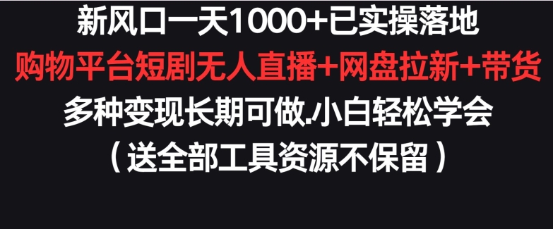 新风口一天1000+已实操落地购物平台短剧无人直播+网盘拉新+带货多种变现长期可做-时尚博客