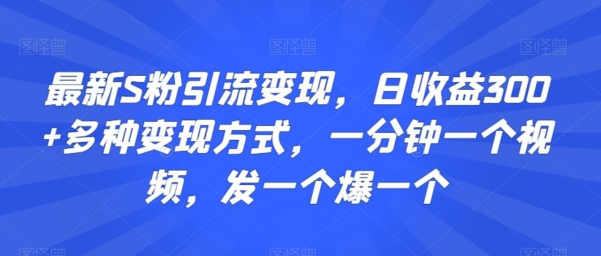 最新S粉引流变现，日收益300+多种变现方式，一分钟一个视频，发一个爆一个【揭秘】-时尚博客