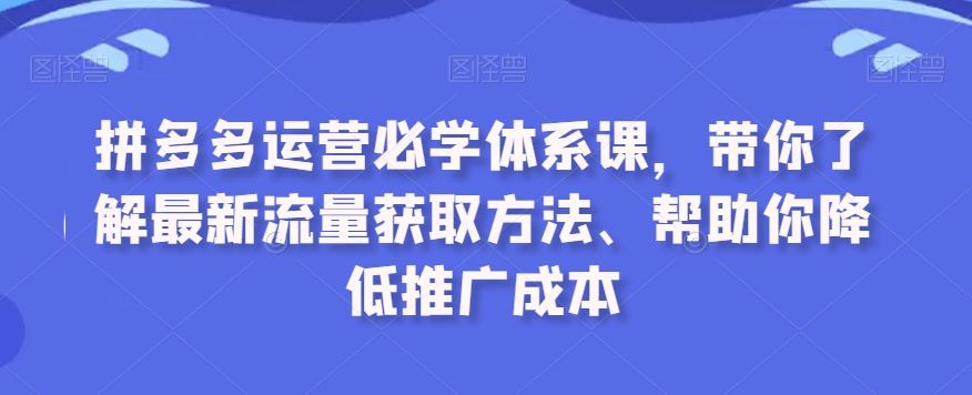 拼多多运营必学体系课，带你了解最新流量获取方法、帮助你降低推广成本-时尚博客