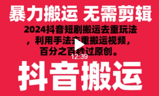 2024最新抖音搬运技术，抖音短剧视频去重，手法搬运，利用工具去重，达到秒过原创的效果-时尚博客