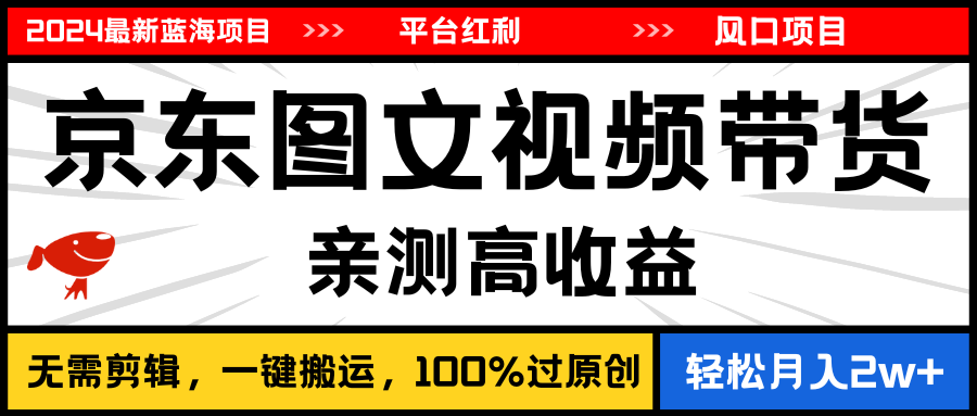 2024最新蓝海项目，逛逛京东图文视频带货，无需剪辑，月入20000+-时尚博客