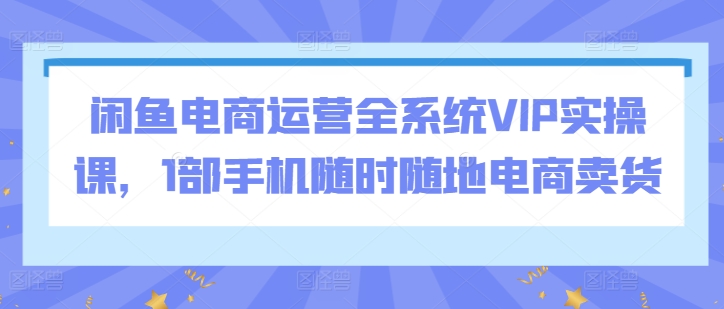 闲鱼电商运营全系统VIP实操课，1部手机随时随地电商卖货-时尚博客