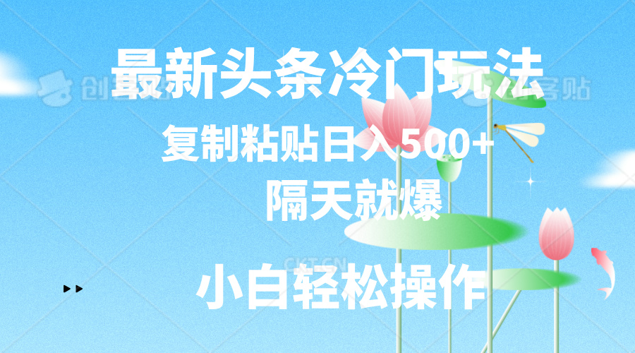 最新头条冷门玩法，隔天就爆，复制粘贴日入500+-时尚博客